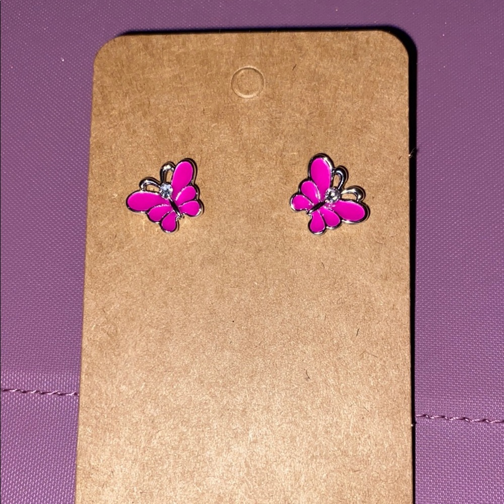 Pink and Silver Floral Stud Earrings
